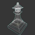 Traditional Japanese Stone Lantern Sculpture With Layered Base And Carved Details