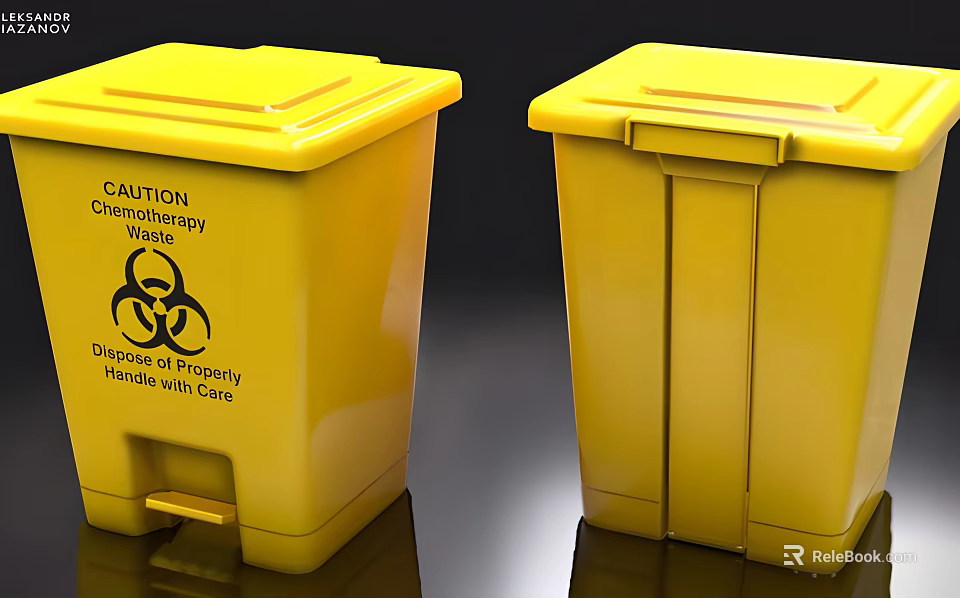 Public Yellow Medical Waste Bins for Chemotherapy Waste with Biohazard Sign 3d model 