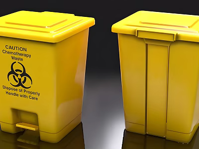 Public Yellow Medical Waste Bins for Chemotherapy Waste with Biohazard Sign 3d model