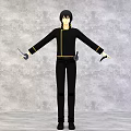 Game And Movie Character In Black Outfit With Yellow Trim Holding Sword