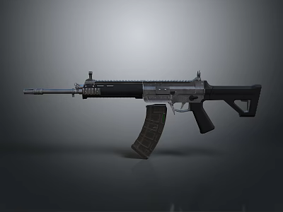 Modern Tactical Rifle with Black Silver Finish Detailed Components Magazine and Barrel Design 3d model