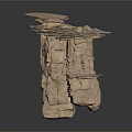 Wood And Stone Decorative Sculpture With Stacked Natural Textured Layers