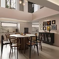 Modern Restaurant Interior With Round Dining Table Chairs Decorative Paintings And Windows