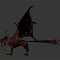 Red Fantasy Dragon 3D Sculpture With Winged Horned Clawed Detailed Texture
