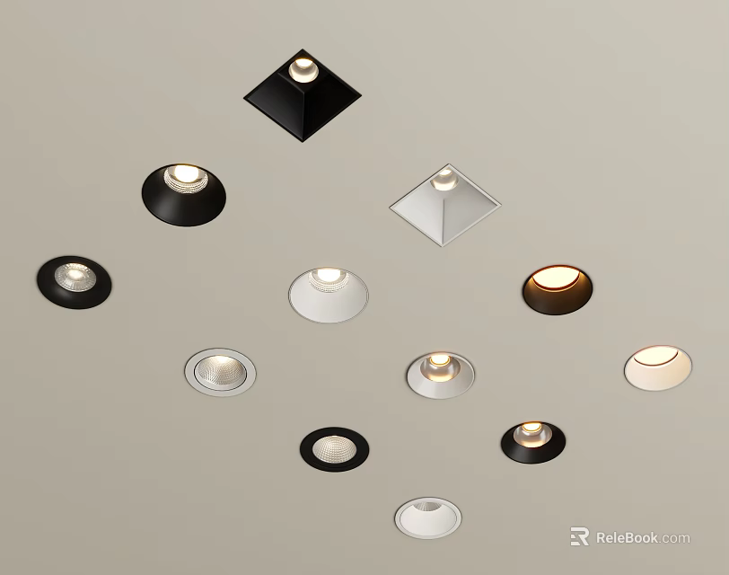 Modern Recessed Spotlights and Downlights in Various Designs and Colors 3d model 