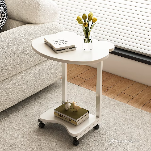 White Side Table With Wheels Books Vase And Decorative Items In Living Room 3d model 