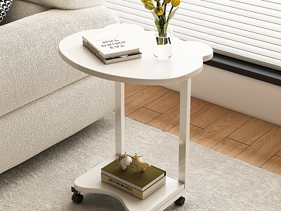 White Side Table With Wheels Books Vase And Decorative Items In Living Room 3d model