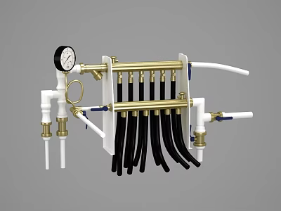 Professional Brass Kitchen Equipment With Pressure Gauge White Pipes And Black Hoses 3d model