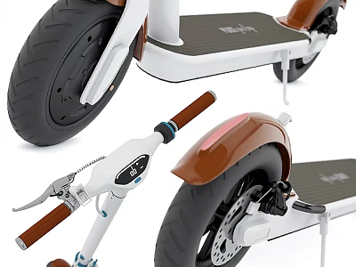 White And Brown Electric Scooter With Large Tires Handlebar And Pedal Design 3d model