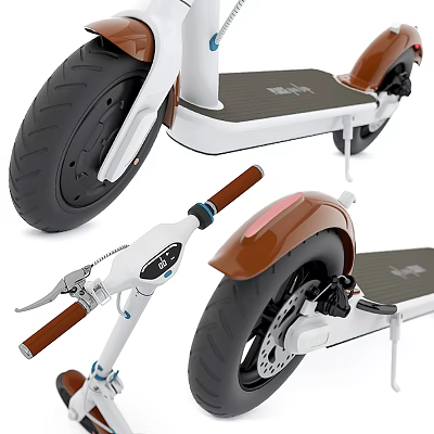 White And Brown Electric Scooter With Large Tires Handlebar And Pedal Design 3d model
