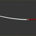 Katana Weapon Featuring Red Handle Golden Accent Long Slender Blade On Gray Background