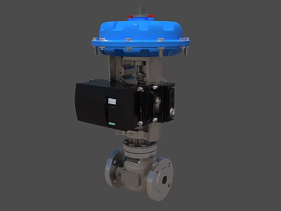 Industrial Valve With Blue Top Red Indicator Black Control Unit And Metal Body 3d model