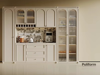 Modern White Wine Cabinet Interior With Glass Doors Drawers And Decorative Panels 3d model