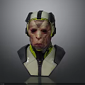 Futuristic Sci Fi 3D Character Bust With Helmet Green Accents And Armor Shoulders