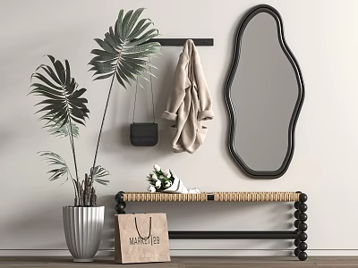 Shoe changing stool clothes hanger mirror 3d model