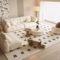 Modern Cream Style Sofa Coffee Table Combination Modern Cream Double Sofa Cream Style Floor Lamp Cream Style Carpet Modern Casual Single Sofa 3d model