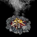 Garden Ornament Stone Fire Pit with Burning Flames and Rising Smoke