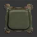Green Metal Trash Can With Lid Decorative Emblem And Wheeled Base