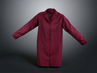 Maroon Long Sleeve Shirt Coat with Collar Pocket and Button Front Design 3d model