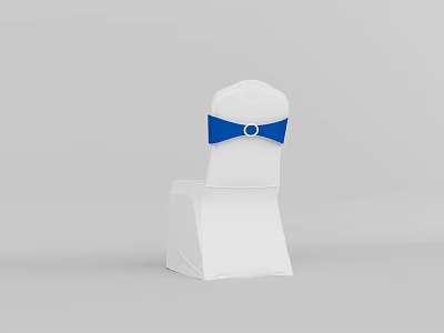 White Chair Cover With Decorative Blue Bow And Elegant Design For Events 3d model
