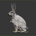Two Long Eared Light Colored Rabbits Adult And Baby On Dark Shiny Surface