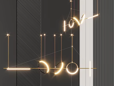 Minimalist Modern Chandelier Design With Illuminated Circular Rings And Linear Elements 3d model