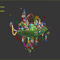 Mystical Floating Island Scene With Green Grass Red Lava Chains And Scattered Rocks