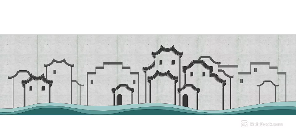 Traditional Architectural Silhouette Feature Wall With Gray Surface And Wavy Decoration 3d model 
