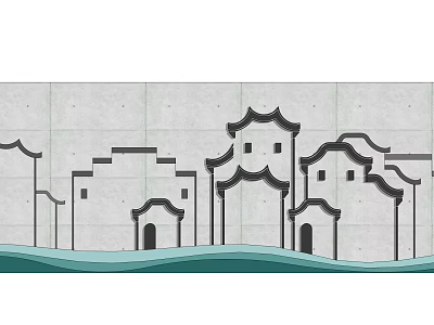 Traditional Architectural Silhouette Feature Wall With Gray Surface And Wavy Decoration 3d model
