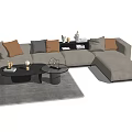 Modern Sectional Sofa With Light Gray Upholstery Orange Gray Pillows Coffee Tables And Gray Rug