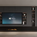 Modern Black TV Console with Large Screen TV Fireplace Design and Side Shelves