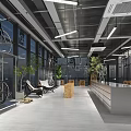 Industrial Style Bicycle Store Interior Design with Green Plant Bicycle Decorations and Modern Counter