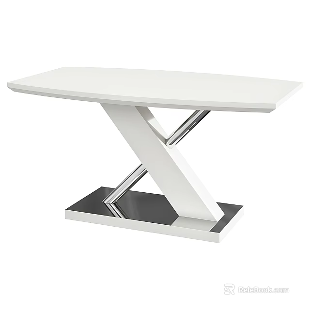 Modern Contemporary Table With White Top Sleek Metal Frame And Black Base 3d model 
