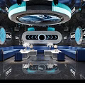 Modern Luxury KTV Room Interior With Blue Sofas Circular Ceiling And Lighting