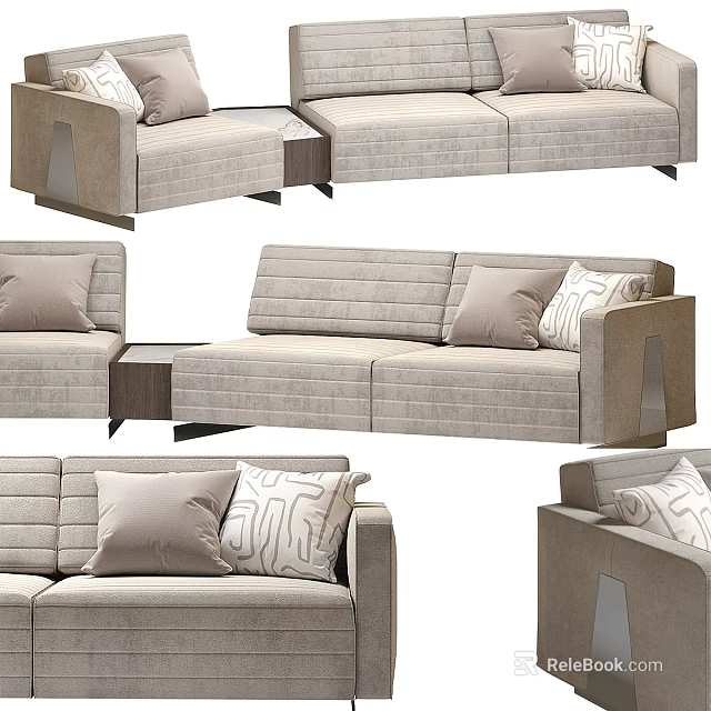 Modern Light Beige Sectional Sofa With Decorative Pillows And Modular Design 3d model