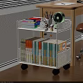 White Multi Tier Storage Cart With Wheels Books Alarm Clock Fan And Stationery