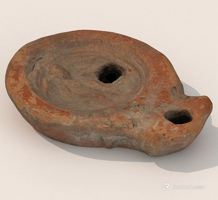 Ancient Handcrafted Clay Pottery With Two Holes And Reddish Brown Texture 3d model 