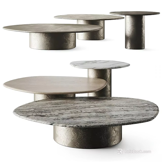 Modern Round Coffee Tables With Mixed Surface Materials And Metallic Bases 3d model 
