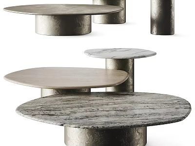 Modern Round Coffee Tables With Mixed Surface Materials And Metallic Bases 3d model
