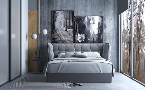 Modern Background Double Bed Fashion Soft Bag Double Bed Jewelry Hanging Chandelier 3d model