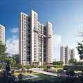 Modern High Rise Residential Buildings With Lush Gardens And Clear Sky