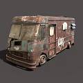 Rusty Old Food Truck With Weathered Exterior Worn Windows And Vintage Signage