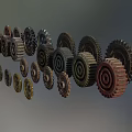 Hardware Tools Featuring Various Colored Gears In Different Sizes And Industrial Design 3d model