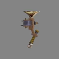 Vintage Mechanical Weapon With Brass Horn Wooden Grip And Intricate Metal Structure Design