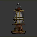Vintage Metal Lantern With Copper Finish Gold Accents And Glass Shade