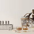 Minimalist Wine Rack Display With Wine Bottles Glasses Ice Bucket And Whiskey Glasses