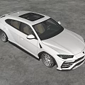 White Sporty SUV Car With Large Black Accented Wheels In Indoor Gray Floor And Walls