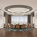 Luxurious Private Dining Room Interior With Round Table Chandelier And Windows 3d model