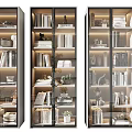 Modern Glass Door Bookcase Multi Shelf Display With Books Decorative Items Green Plants And Plates