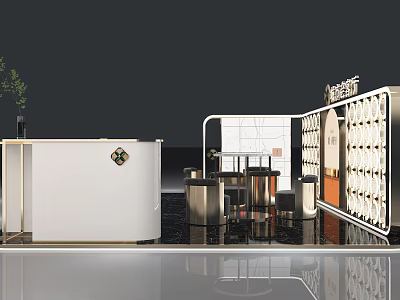 Modern Sales Office Interior Design With Reception Desk And Display Wall 3d model
